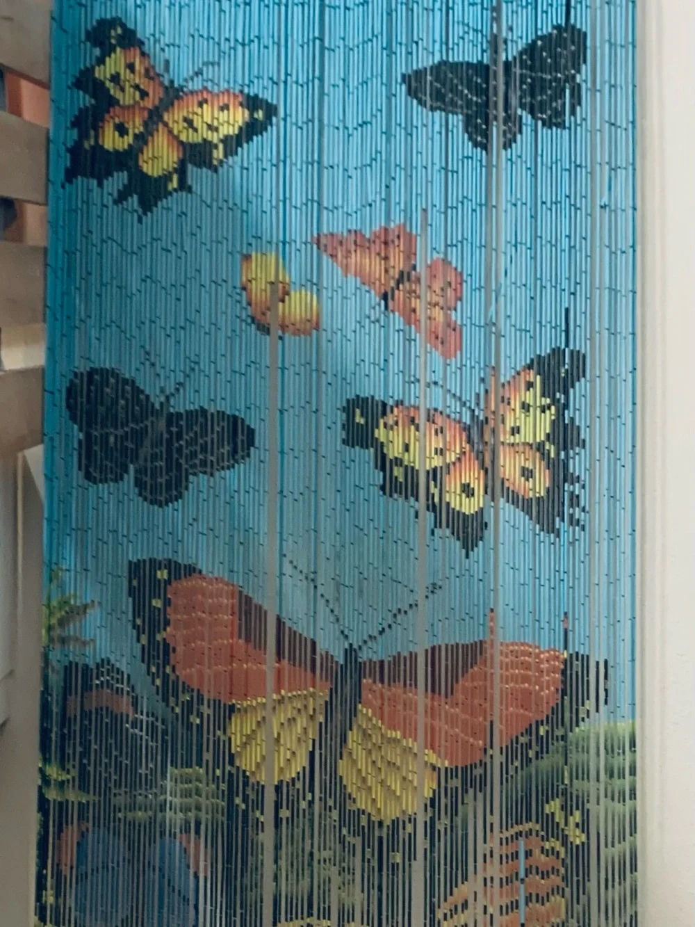 Bamboo Beaded Curtain Hand Painted- Butterflies for Doorway or Room Divider